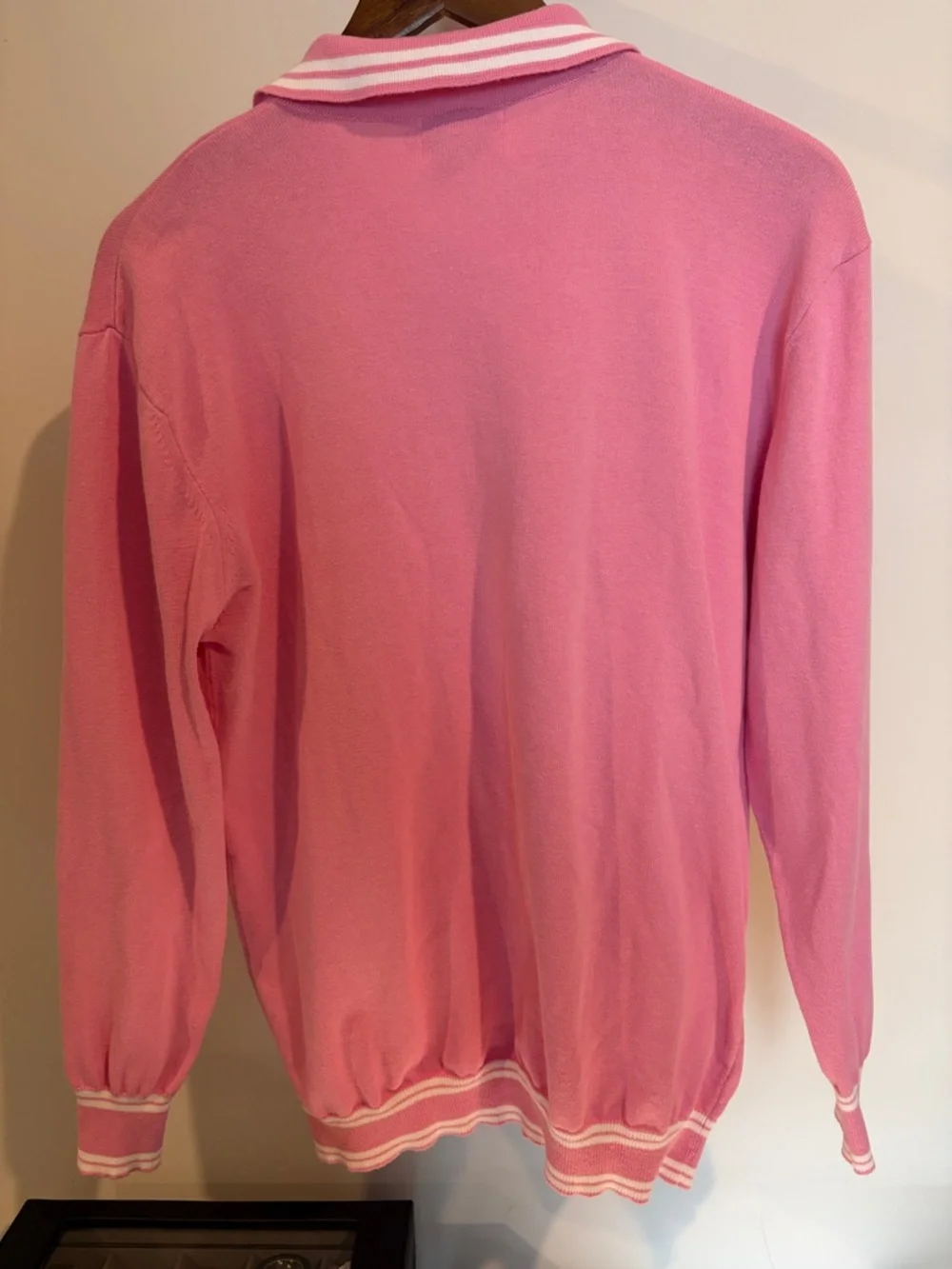 Pink Knit Button-Up Cardigan with White Trim - Okkitstore - Picture 2 of 2